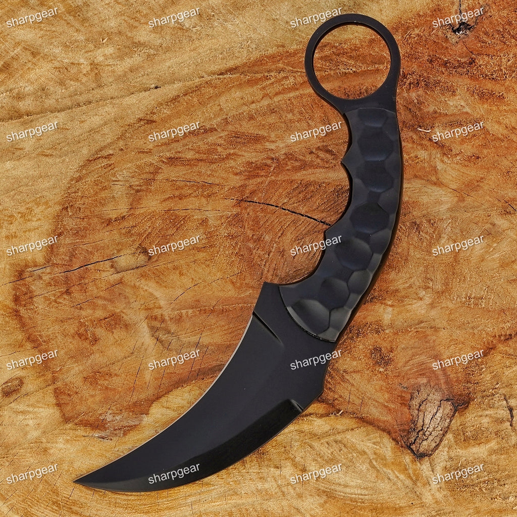 Handmade Tactical Karambit Knife with Leather Sheath -