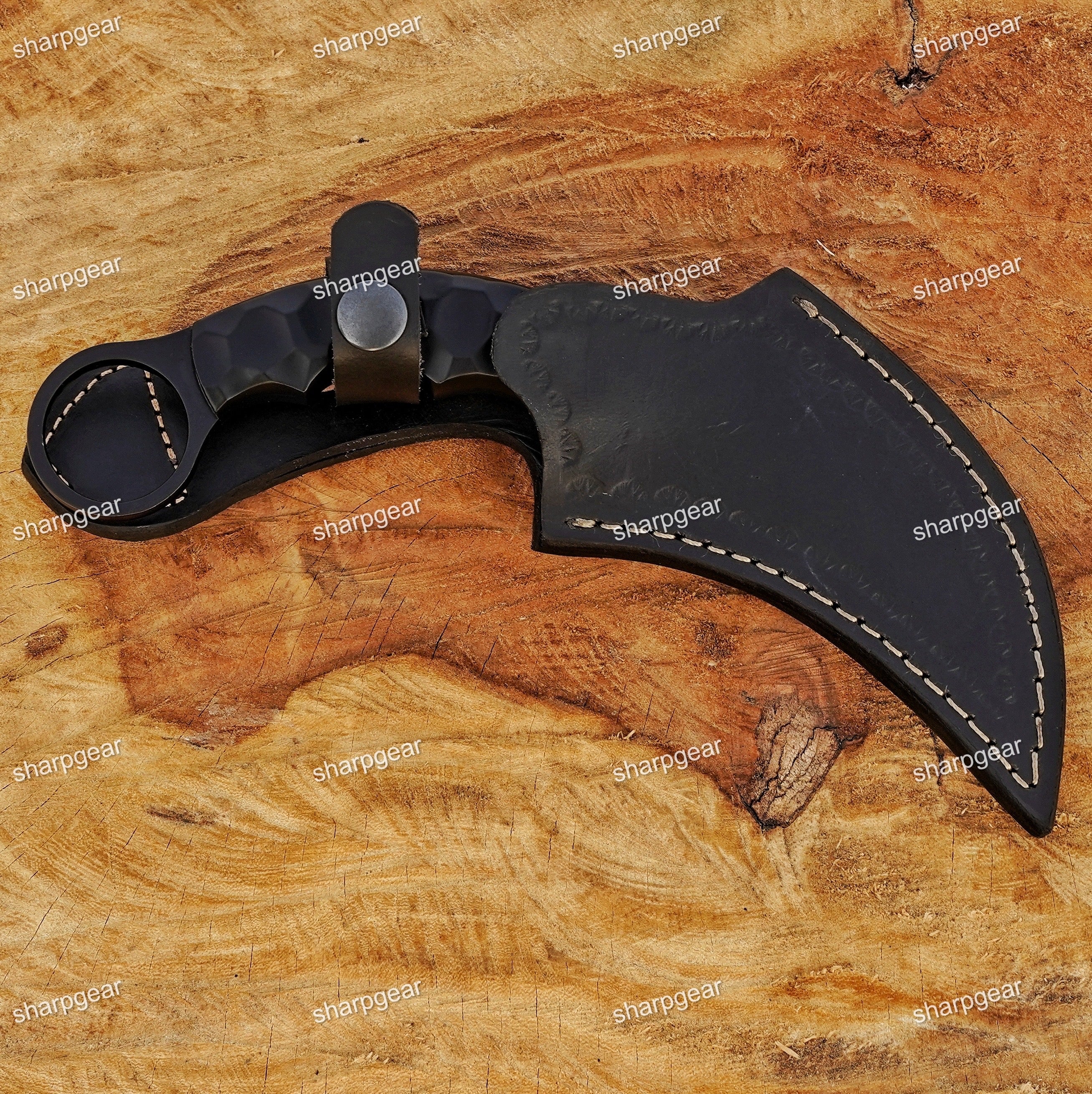 Handmade Tactical Karambit Knife with Leather Sheath -