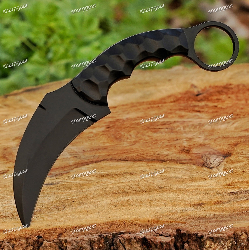 Handmade Tactical Karambit Knife with Leather Sheath -